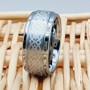 "Celtic Knot Silver Tungsten Wedding Ring for Men Women, GALTUN093